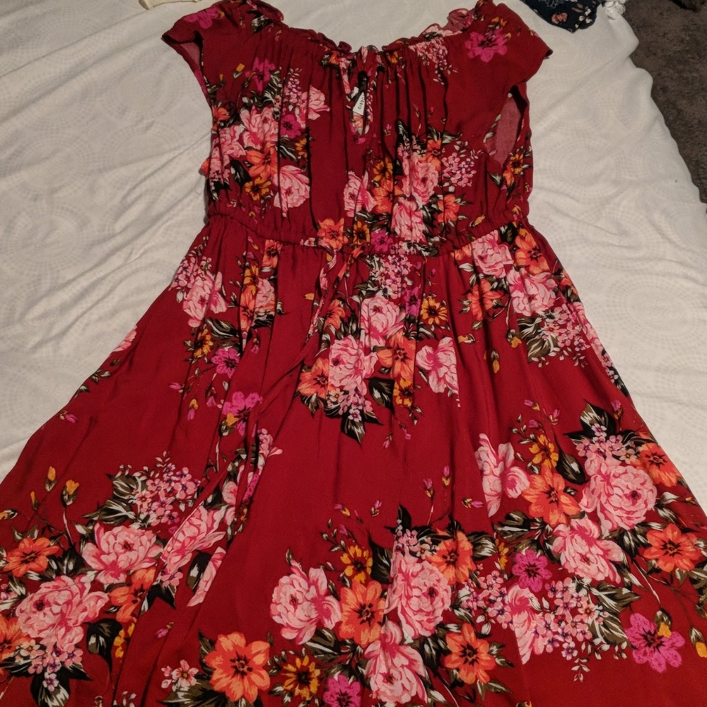 Torrid Red Floral Key Hole Dress
